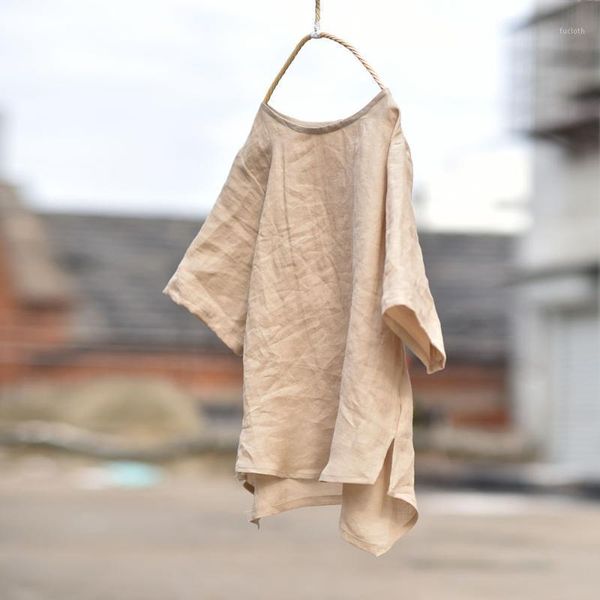 

women ramie solid color irregular length shirt ladies vintage loose ramie blouse female 2020 summer shirts1, White