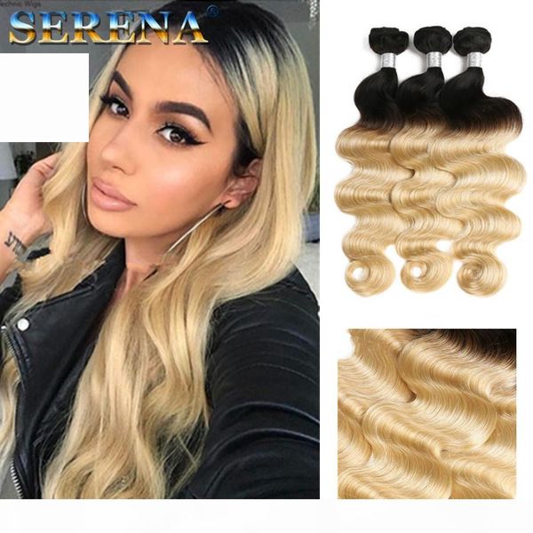 

blonde 1b 613 human hair wavy bundles body wave ombre hairs weaves two tone honey blonde 1b 613 brazilian hair bundles hair extensions, Black