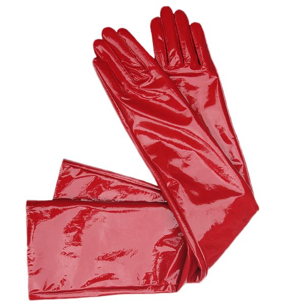 

women' long gloves ladies genuine patent leather gloves shiny black party evening overlength long glove blue customize 70cm red 201021, Blue;gray