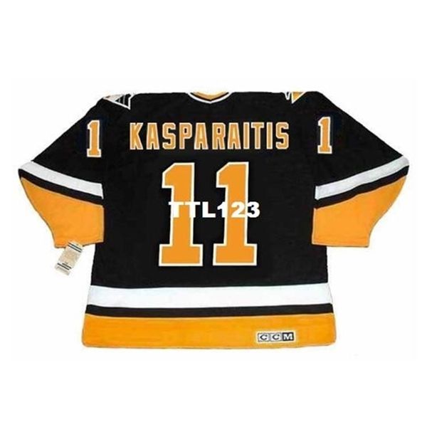 

421s # 11 darius kasparaitis pittsburgh penguins ccm home hockey jersey or custom any name or number retro jersey, Black