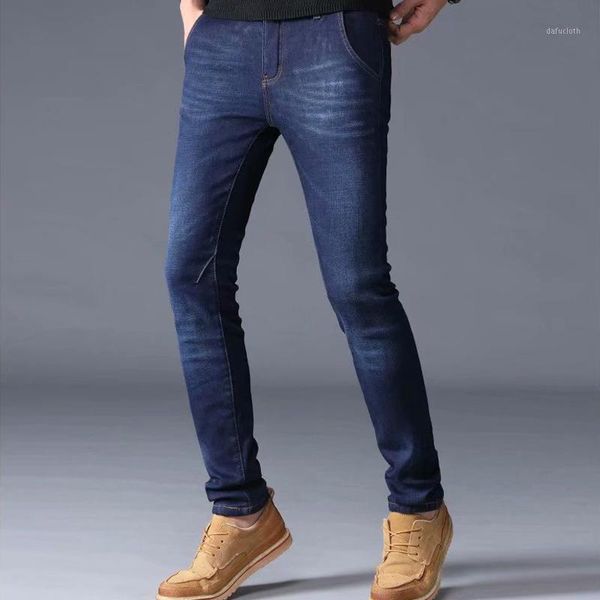 

solid pencil pants men jeans 2019 winter jeans pants full length midweight mid zipper loose denim men trousers1, Black