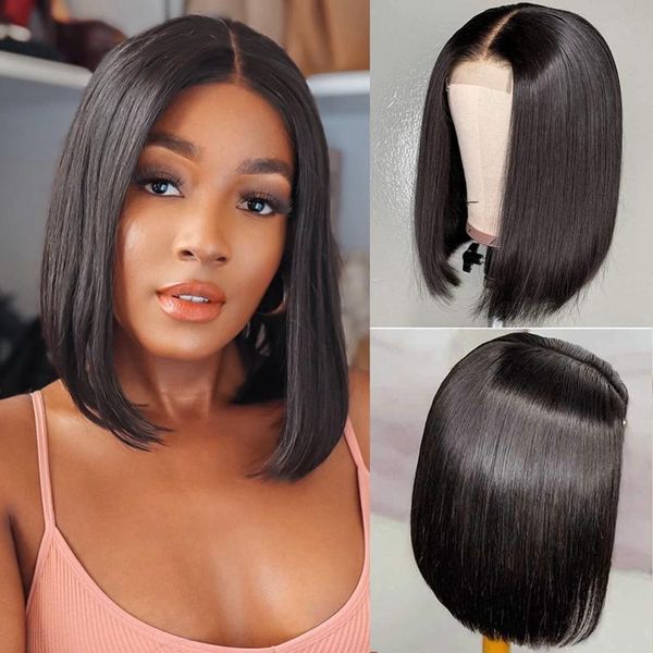 

150% density straight 2*6 swiss lace front wigs short bob wig virgin human hair wigs brazilian indian peruvian for women all ages 8-14inch n, Black