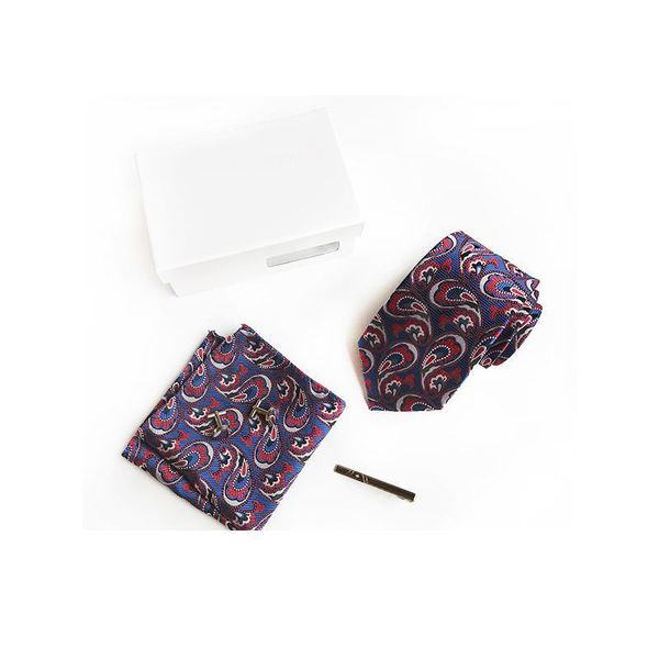 

luxury paisley cufflinks handkerchief tie clip necktie set with gift box tie for men holiday wedding graduat qylbcy, Blue;purple