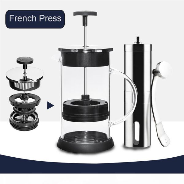 

1l stainless steel french press glass coffee pot coffee maker tea pot brewer slag water separation coffee grinder sets