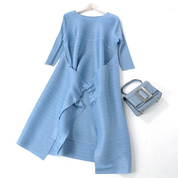 

casual dresses selling cultivate one's morality show fold o-neck the button three auqrter a-line in stock1, Black;gray