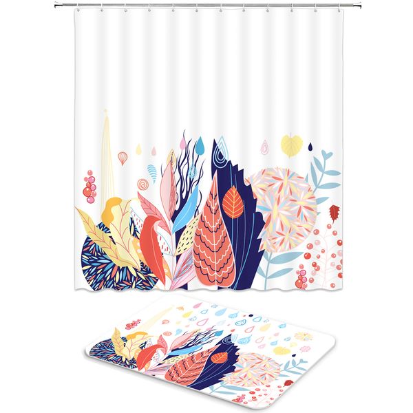 

2pcs/set tree flowers scenery shower curtain set bathroom waterproof polyester cloth +non-slip mat toilet bathroom home decor