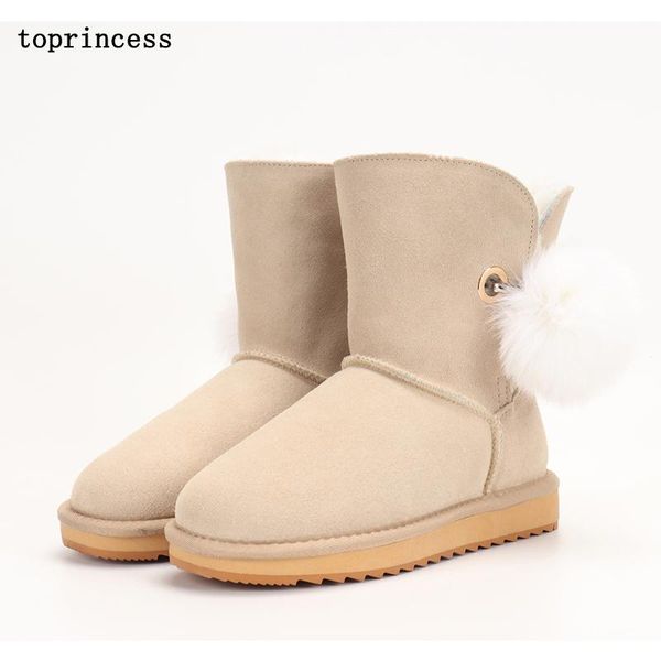 

zx09-1 incess cute pompom winter boots paltform ankle snow boots for women fashion furry fur genuine mid calf designer, Black