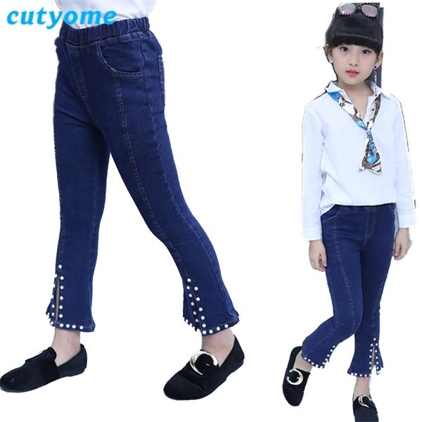 

kids flare jeans autumn solid blue denim long trousers cutyome * fashion children's slim clothing teenage girls pants c1021