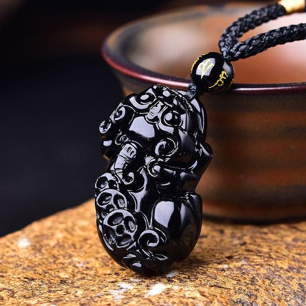 

black obsidian stone pixiu pendant necklaces manual rope brave troops necklace fashion jewelry for gift dropship, Silver