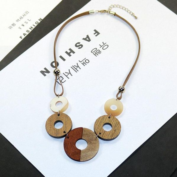 

pendant necklaces simple woman big circle round wood resin short rope chain sweater necklace fashion accessories, Silver
