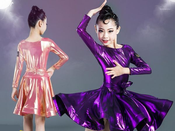 

shiny girls kids junior club latin dresses round neck modern ballroom latino dresses for dancing1, Black;red