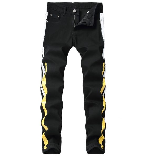 

black mens ripped denim jeans male skinny slim fit pencil pants casual hip hop trousers, Blue