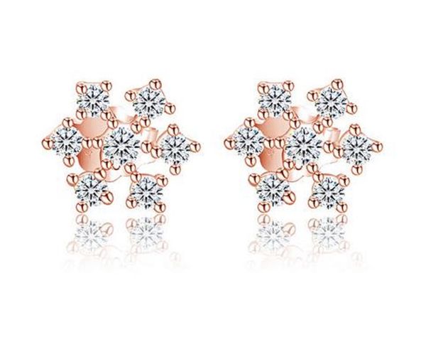 

925 sterling silver stud earrings fashion jewelry little snowflake diamond crystal elegant style earring for women girls high quality, Golden;silver
