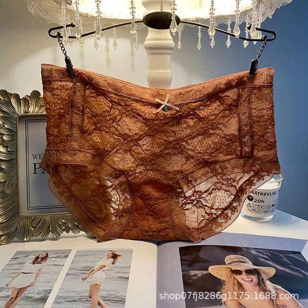 

underwear women lace middle waist temptation transparent mesh large size ultra thin breathable hollow traceless briefs, Black;white