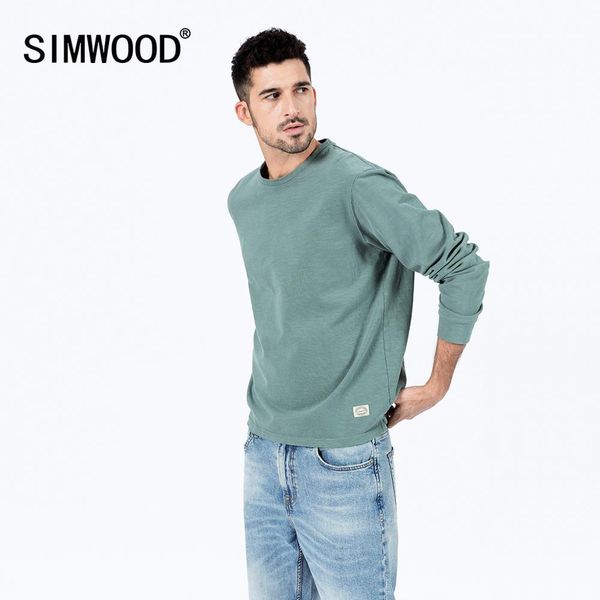 

simwood 2020 autumn new melange t-shirt men solid slub cotton-jersey o-neck t shirt plus size tees sj170114 1005, White;black