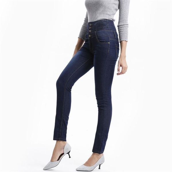 

vintage jeans women high waist button stretch skinny denim female pencil pant ankle-length slim trouser femme pants1, Blue