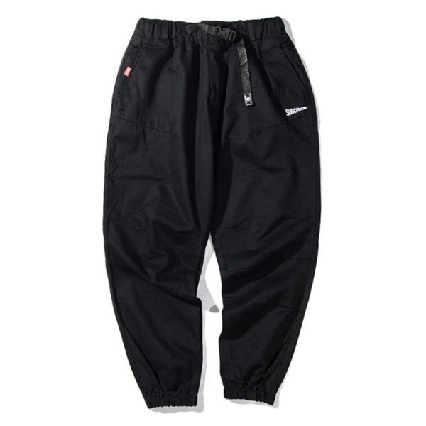 

japanese style retro fashion men jeans hip hop jeans jogger pants elastic waist buckle loose fit cargo pants khaki black color, Blue