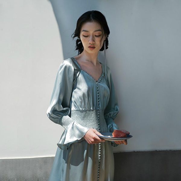 

women's sleepwear silk nightgown natural fabric dress luxury retro, Black;red