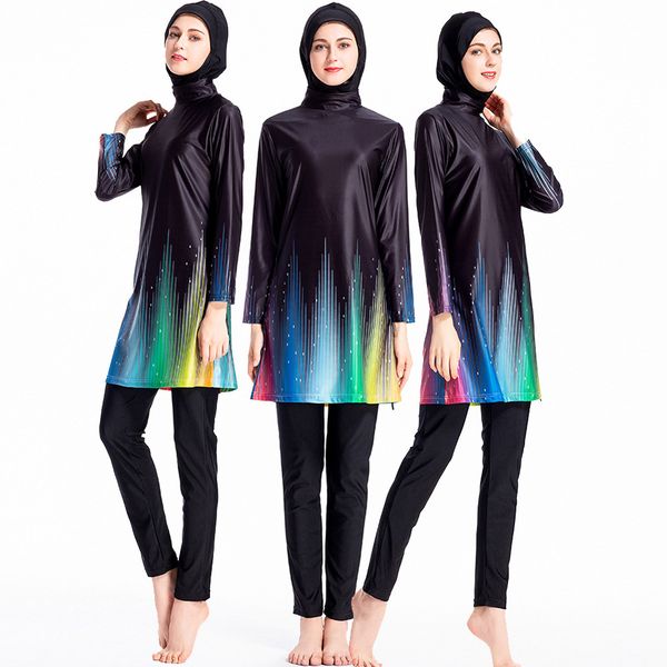 

2021 new rainbow floral modest swimwear women 3 ask for full coverage swimsuit muslimah hijab natation i0q2, Red
