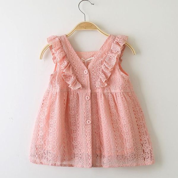 

girl's dresses children's clothing summer girls princess dress lace flounced button down baby l6.6, Red;yellow