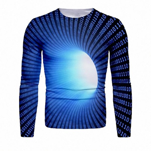 

men's t shirt 3d print graphic abstract 3d round neck daily print long sleeve blue black fuchsia i5ww#, White;black