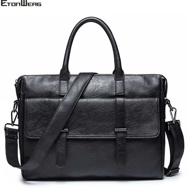 

men's business office briefcase brand leather handbag designer computer lapbag solid casual shoulder bags large black tote