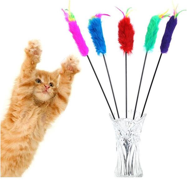 

fun feather jumping toy teaser plastic colorful cat interactive toy teaser wand soft plush pet supplies kitten catcher qylznm