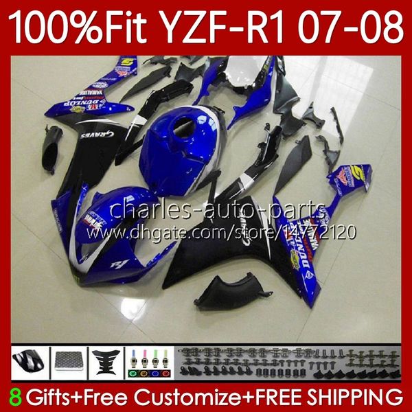 100 % passende Verkleidungen OEM für Yamaha YZF-R1 YZF R 1 1000 CC YZFR1 07 08 MOTO Karosserie 91No.73 YZF R1 1000CC SCHWARZ BLAU YZF1000 2007 2008 YZF-1000 2007–2008 Spritzgusskörper