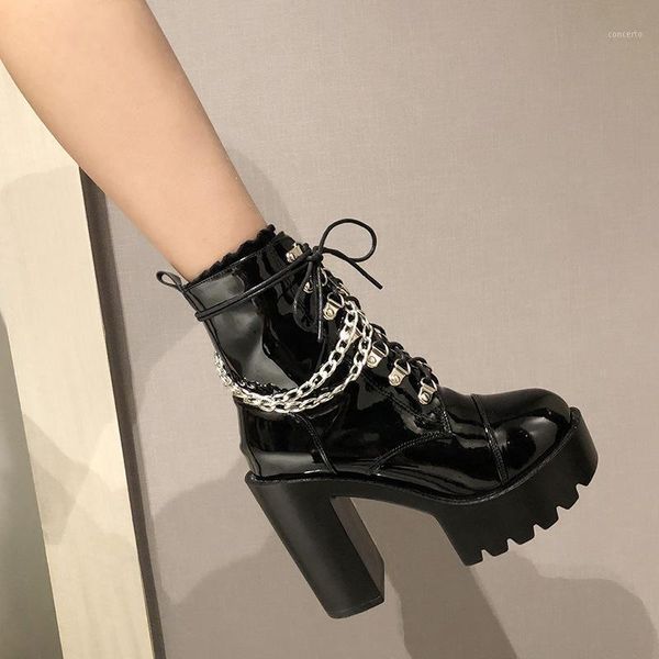 

new patent leather black high platform boots women fashion boots women 2020 non-slip wear-resistant sole ankle1