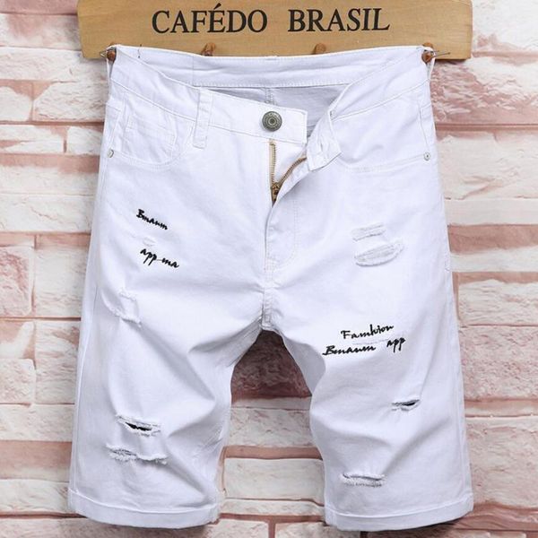 

men white short jeans holes denim shorts men stretch slim jean shorts male cotton casual short jeans size 381, Blue