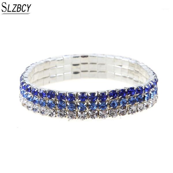 

wide 3 row bridal wedding crystal design elastic belt bracelets for women girls handmade colorful bangle jewelry party1, Black