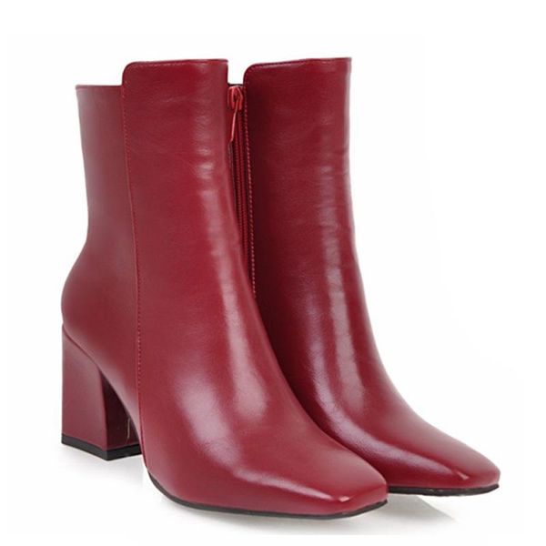 

boots 2021 fashion ladies shoes autumn winter ankle elasticated patent leather women square heel female sexy, Black