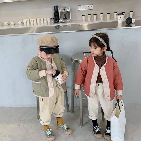 

new children's cotton wear outer wear jacket children down cotton liner double-sided fleece padded coat kids winter coats, Blue;gray