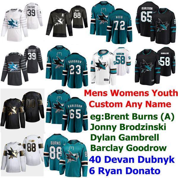 

golden edition san jose sharks hockey jerseys 40 devan dubnyk 6 ryan donato 88 brent burns logan couture joe thornton black custom stitched, Black;red