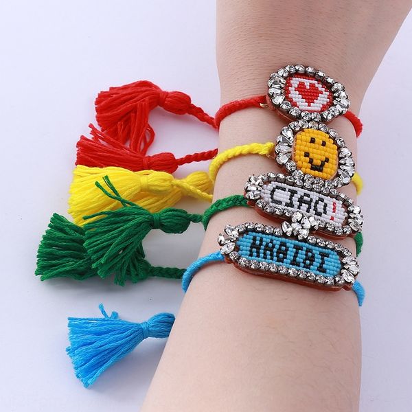 

new fashion braceletdiamond braceletwomen's rice beads smile face bracelet sellerdiamond inlaid woven bracelet hand rope h5on7, Golden;silver