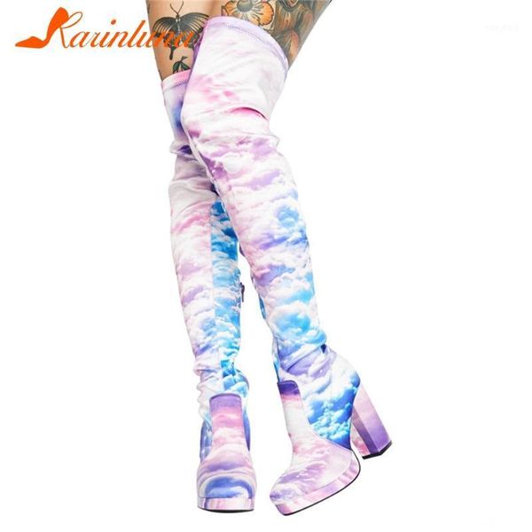 

karin 2020 new fashion large size 44 thick high heels over the knee boots woman shoes zip up platform shoes ladies boots1, Black