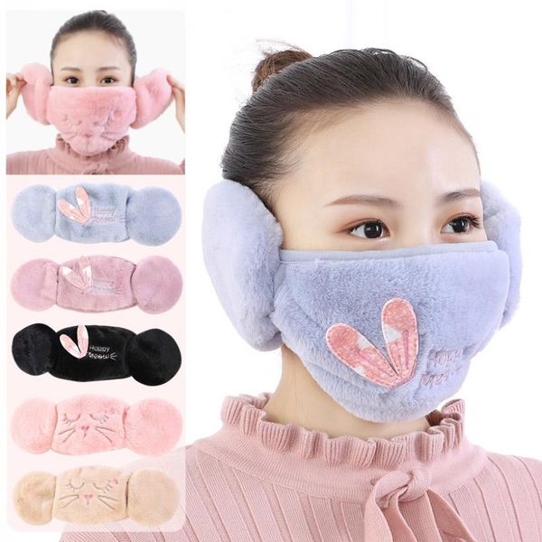 

winter warm masks 2 in 1 face masks ear protective bear embroidery cartoon mouth mask anti dust fashion face masks hh9-3561