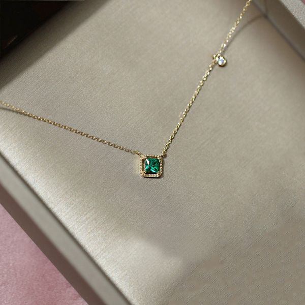 

light luxury s925 sterling silver necklace emerald sugar pendant female clavicle chain niche design temperament sweater