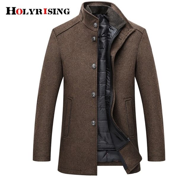 

holyrising wool coat men thick overcoats oat mens single breasted coats and jackets with adjustable vest 4 colours m-3xl 201223, Black