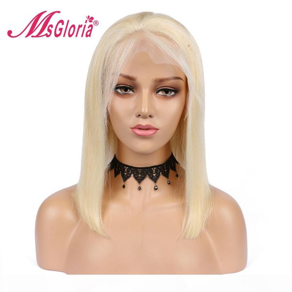 

#613 blonde straight short bob wig part lace front wig brazilian remy hair 150% density lace front human hair wigs for women, Black;brown