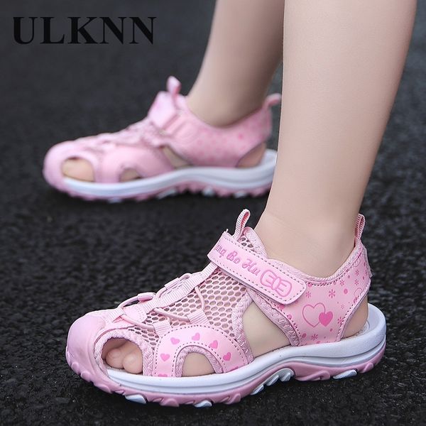 

ulknn purple sandals for girls summer children's princess cute sandals closed-toe sports kids beach shoes baby soft size 27-37 1007, Black;red