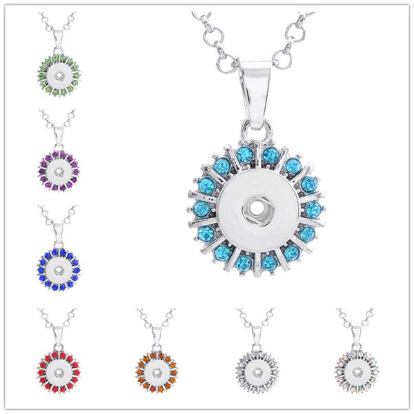 

snap button jewelry rhinestone silver round shape pendant fit 12mm snaps buttons necklace for women men noosa