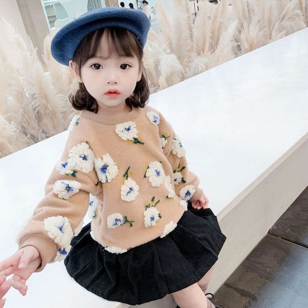 

round neck kapok sweater children's thickened 2020 pullover with cotton liner girls' winter plush warm vh3d 8b4g, Black
