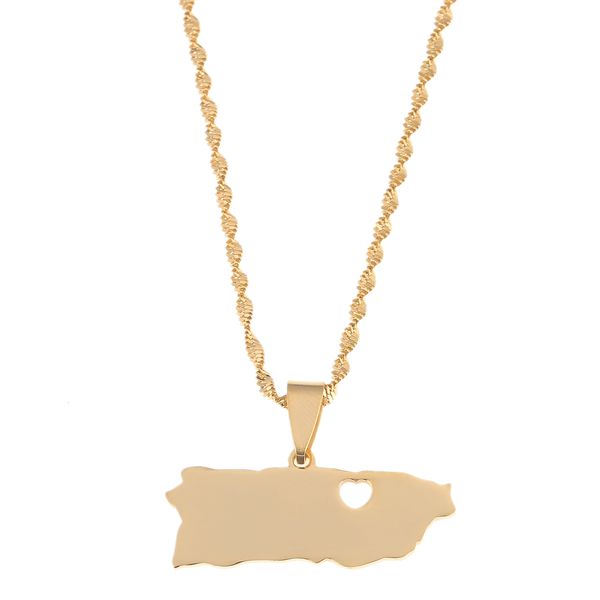 

stainless steel gold color puerto rico map pendant necklaces puerto ricans maps trendy chain jewelry, Silver
