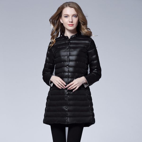 

2021 new womens spring padded warm jackets ultra light down women portable female long feather slim jacket 535f, Black