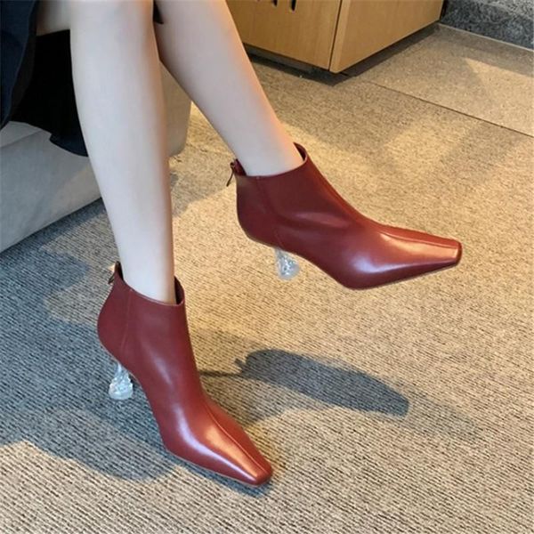 

boots pxelena novelty crystal strange high heels ankle for women genuine leather lady party evening shoes 2021 autumn winter, Black