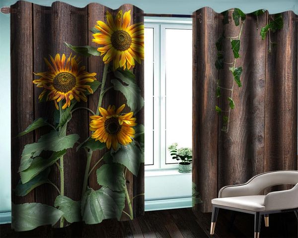 

curtain & drapes 3d blackout bedroom vintage wooden board yellow flowers romantic floral modern decoration window curtains