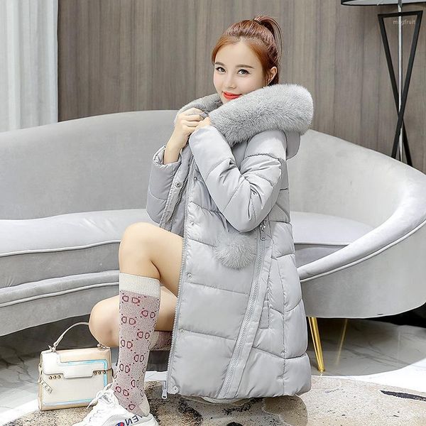 

2018 winter long section fashion female warm coat loose hooded fur collar thicken women's europe america cotton clothing css1721, Black
