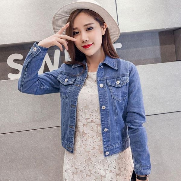 

women's jackets fashion jeans jacket women spring autumn hand brush stretch long sleeve short denim white pink coats, Black;brown