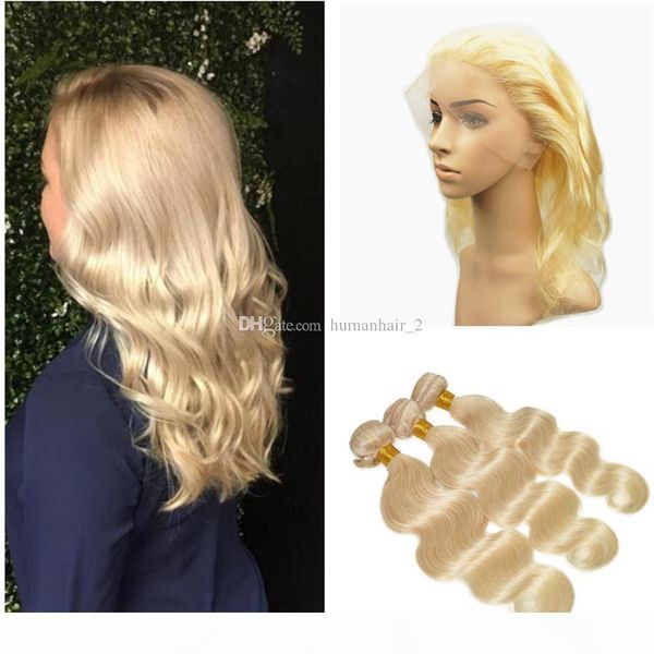 

peruvian virgin human hair with blonde 360 lace frontal closure pre plucked body wave full 360 frontals band with baby hair 4pcs lot, Black;brown